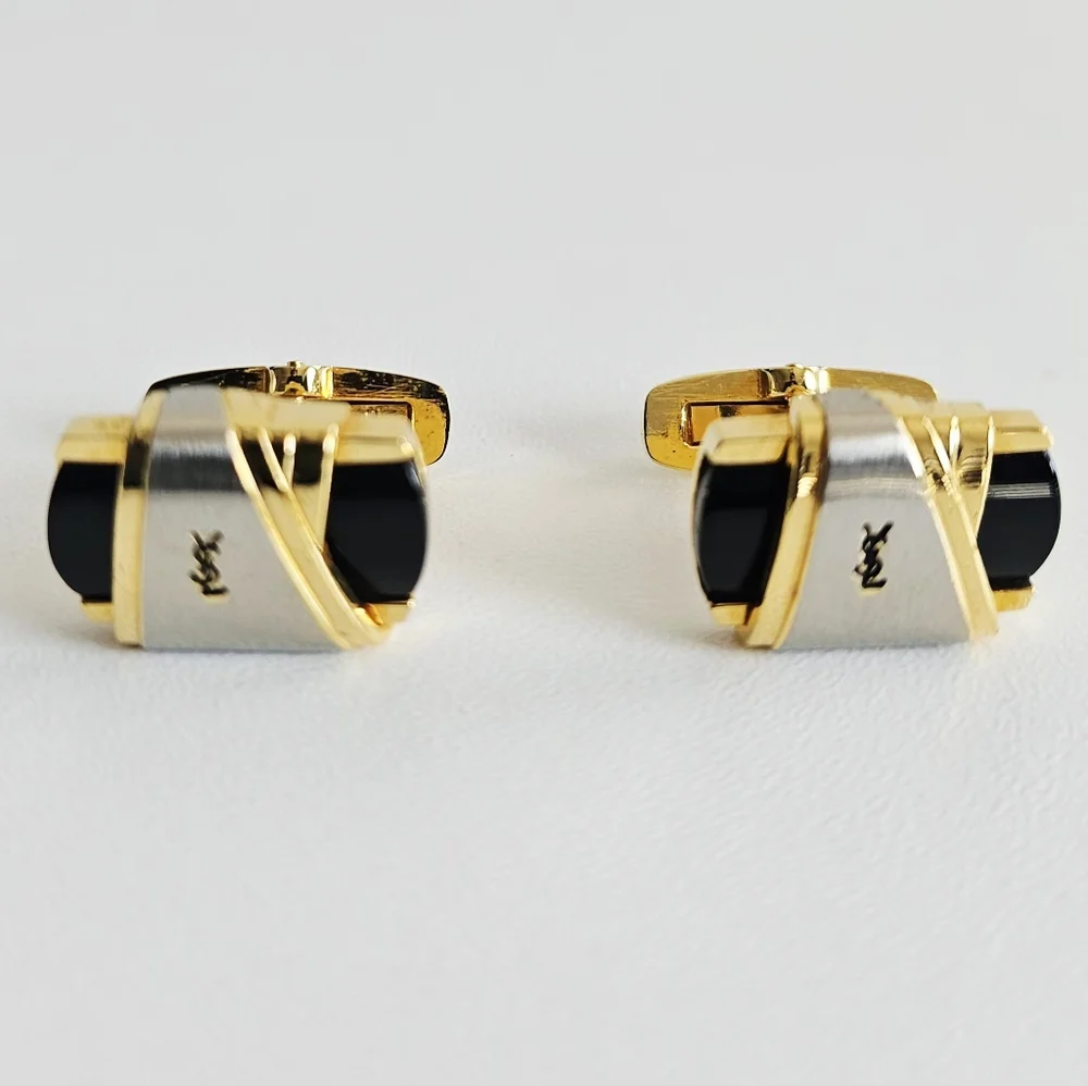 YSL Black Onyx Three-tone Cassandre Cufflinks